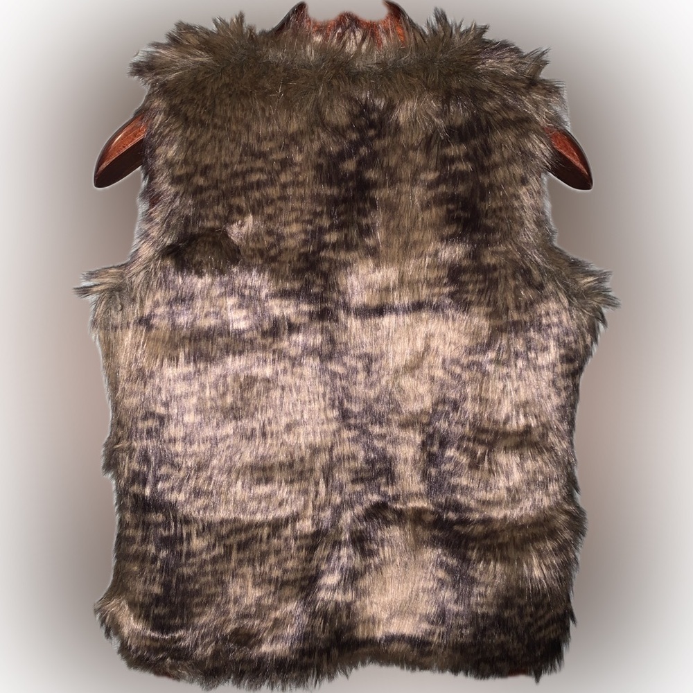 Mossimo Faux Fur Brown Speckled Furry Fuzzy Vest XS Boho Indie Hippie - Picture 5 of 9